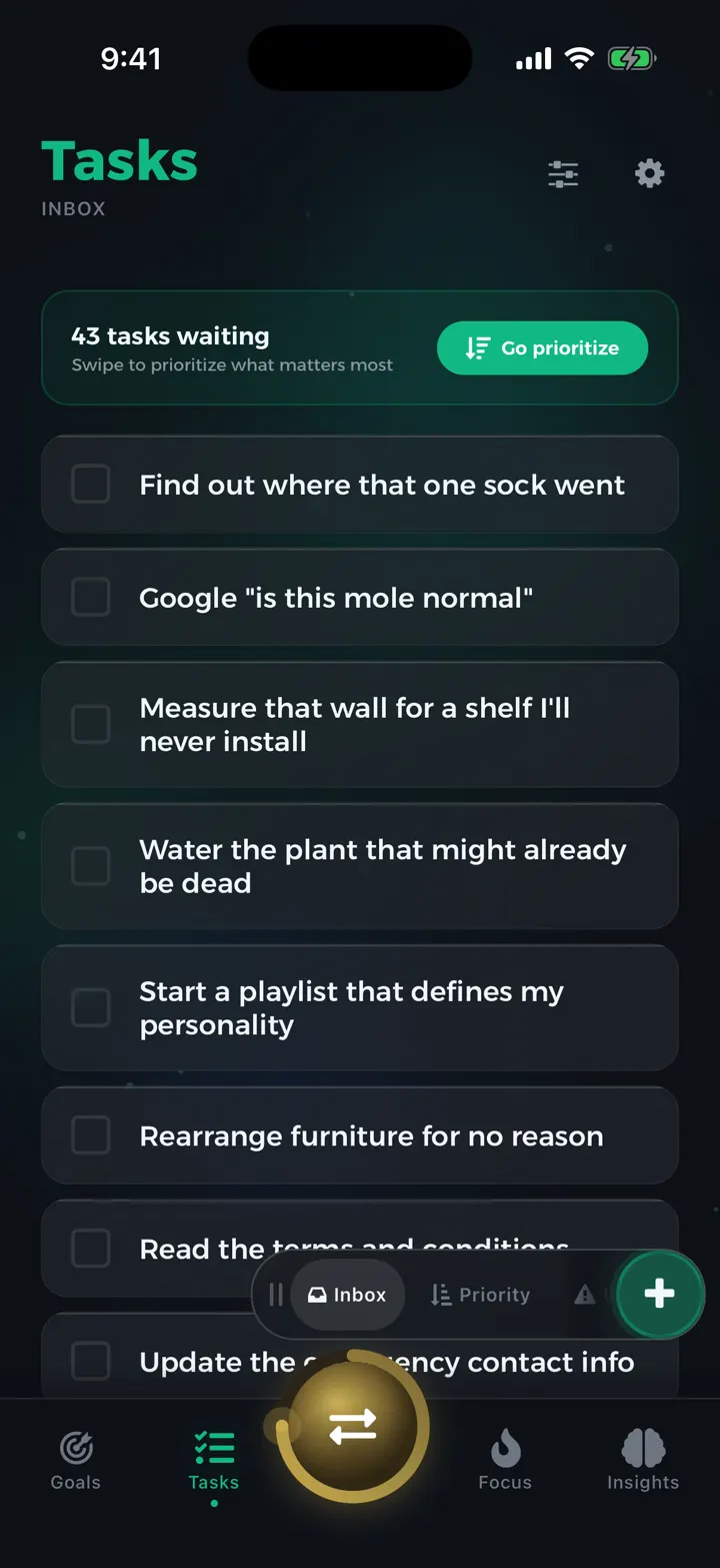 Darwin tasks inbox screenshot